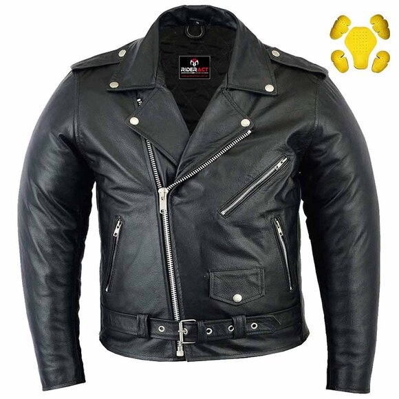 RIDERACT® Brando Motorcycle Leather Jacket Mens Biker Riding Armored Gear - Picture 1 of 9